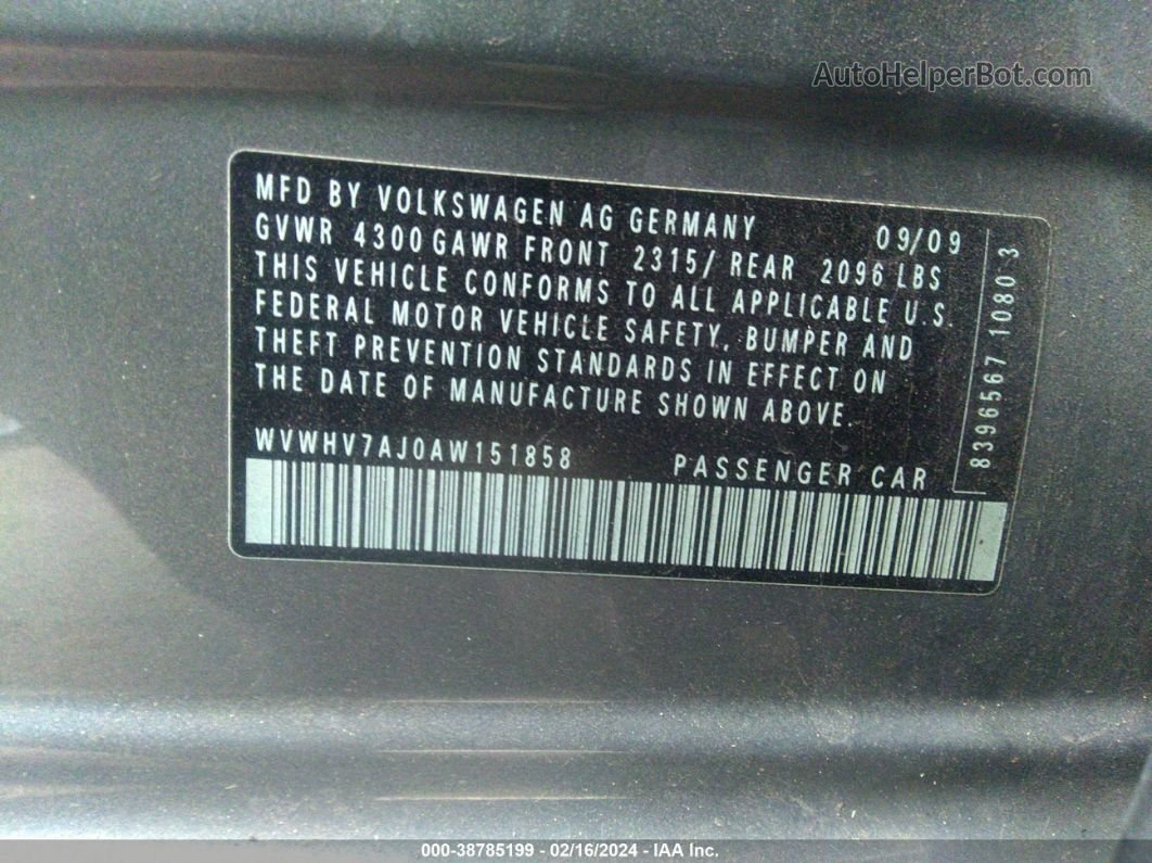 2010 Volkswagen Gti 4-door Gray vin: WVWHV7AJ0AW151858