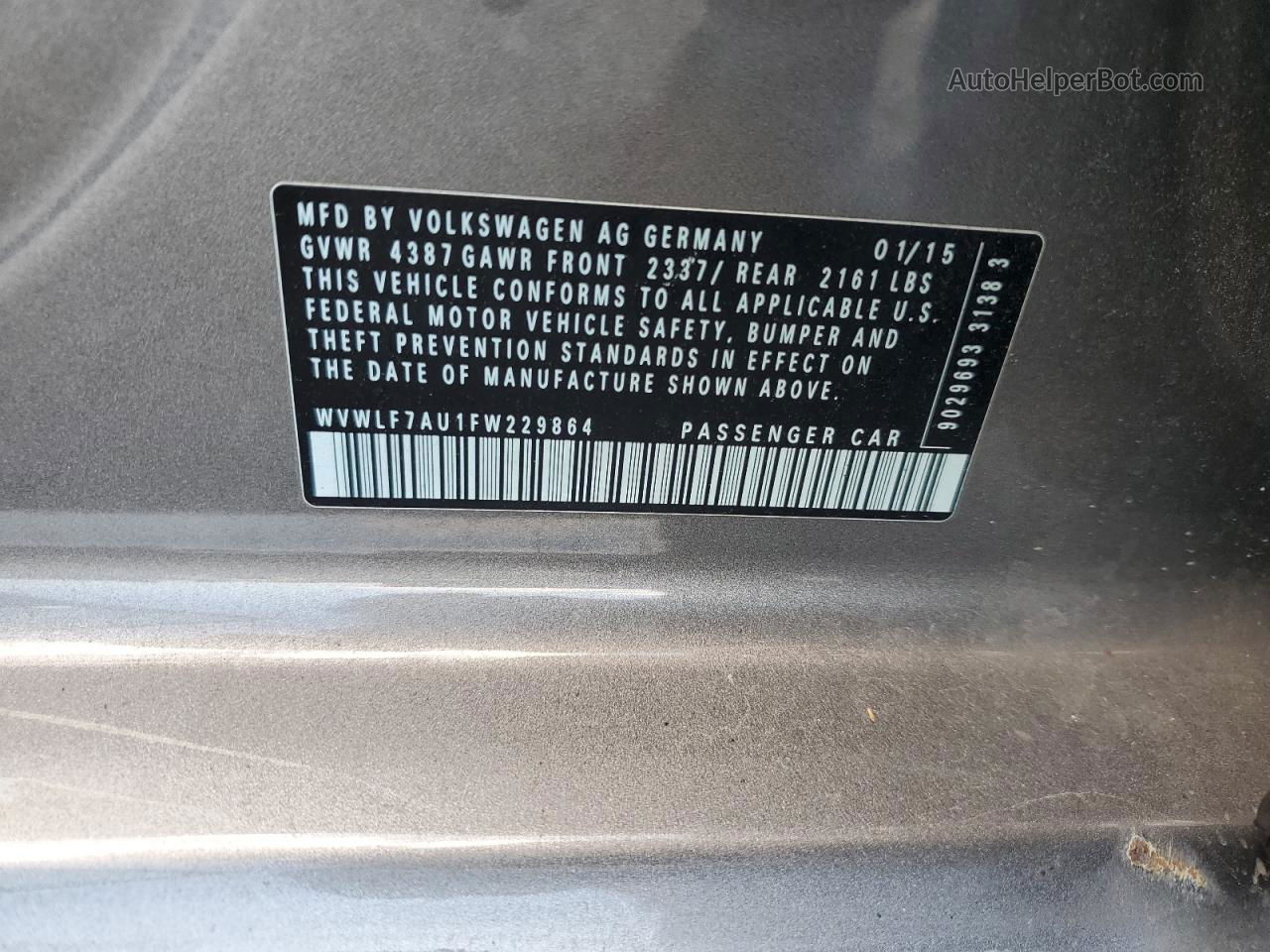 2015 Volkswagen Golf R  Серый vin: WVWLF7AU1FW229864