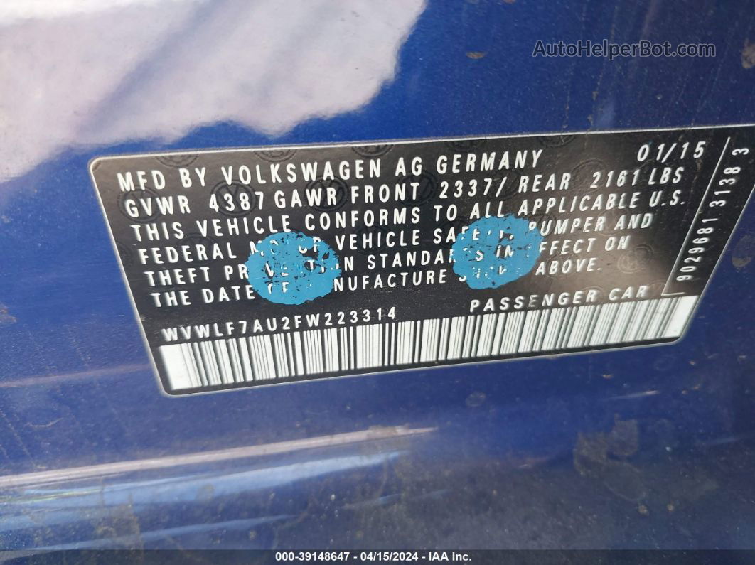 2015 Volkswagen Golf R 4-door Dark Blue vin: WVWLF7AU2FW223314