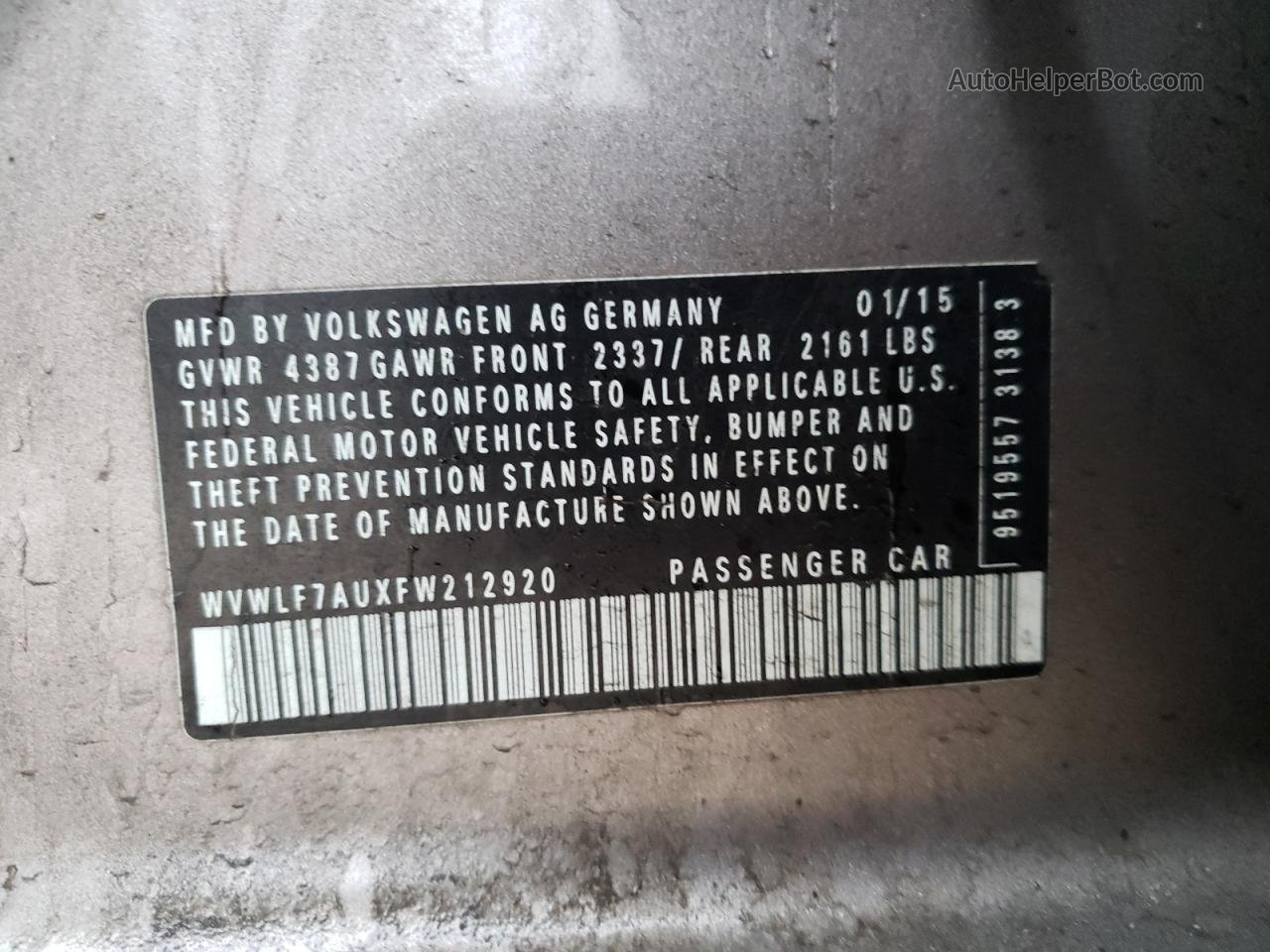 2015 Volkswagen Golf R  Серый vin: WVWLF7AUXFW212920