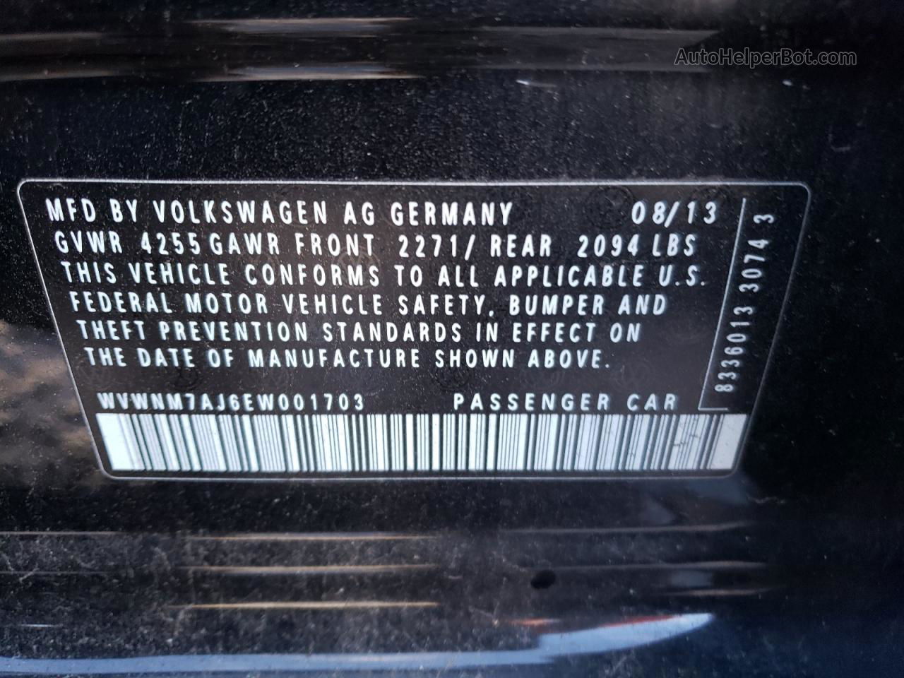 2014 Volkswagen Golf  Черный vin: WVWNM7AJ6EW001703