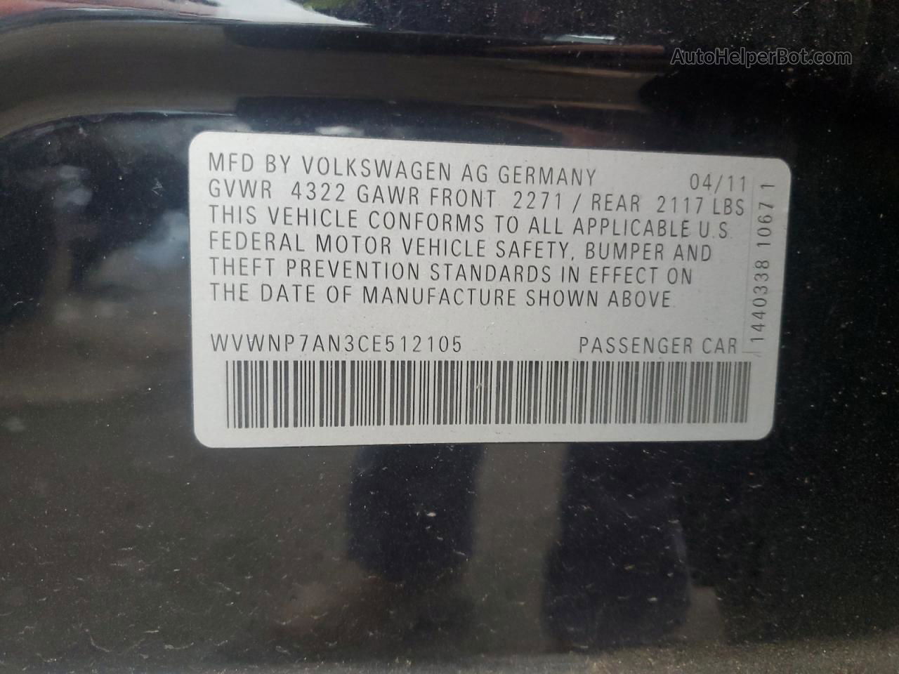 2012 Volkswagen Cc Sport Черный vin: WVWNP7AN3CE512105