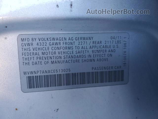 2012 Volkswagen Cc Sport Silver vin: WVWNP7ANXCE513025