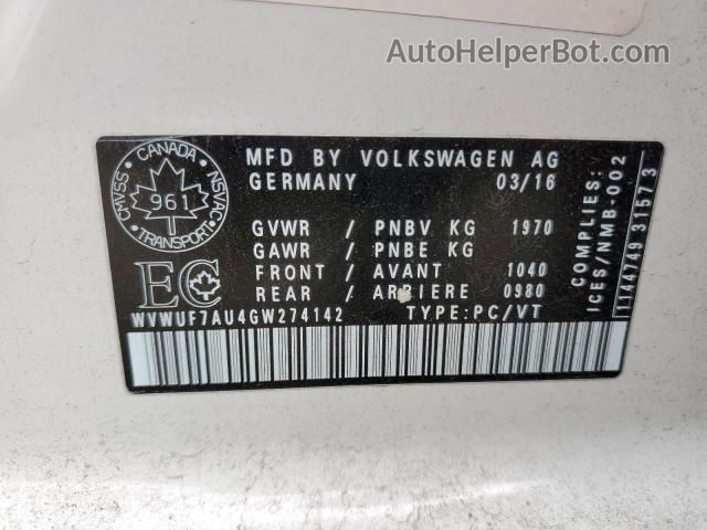 2016 Volkswagen Golf R  Белый vin: WVWUF7AU4GW274142