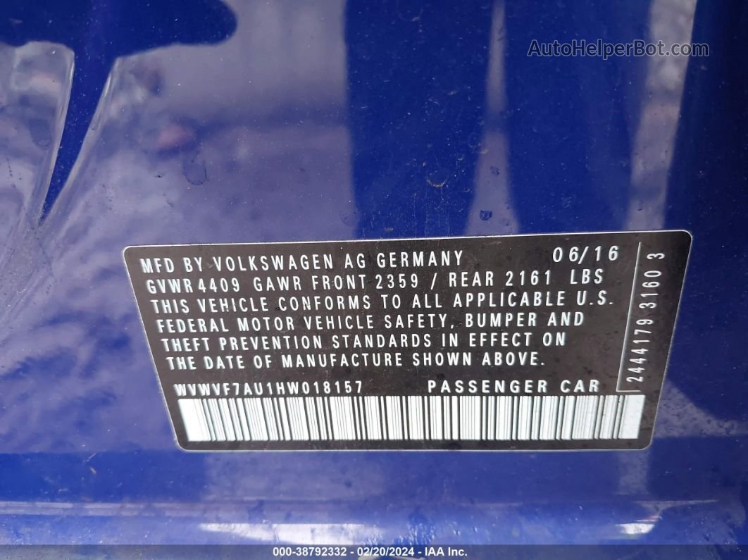 2017 Volkswagen Golf R 4-door W/dcc   Navigation Blue vin: WVWVF7AU1HW018157